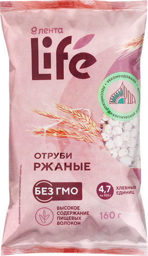 Отруби ржаные ЛЕНТА LIFE экструдированные, 160г, крупный план
