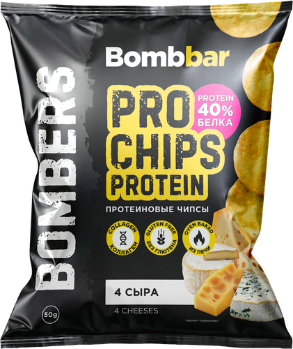 Чипсы цельнозерновые протеиновые BOMBBAR со вкусом четыре сыра, 50г, фото