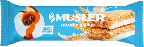 Батончик-мюсли MUSLER Молоко и злаки, глазированный, 30г, крупный план
