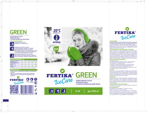 Противогололедный реагент FERTIKA Icecare Green 5 кг (пакет), вид
