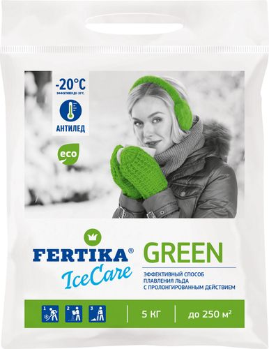 Противогололедный реагент FERTIKA Icecare Green 5 кг (пакет), крупный план