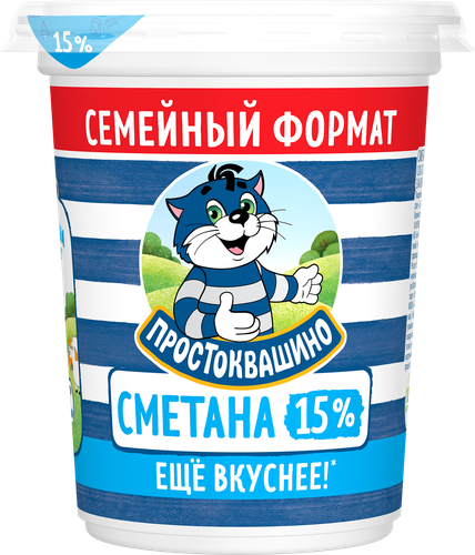 Сметана ПРОСТОКВАШИНО 15%, без змж, 390г, фото