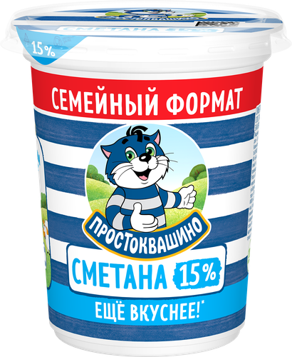Сметана ПРОСТОКВАШИНО 15%, без змж, 390г, картинка