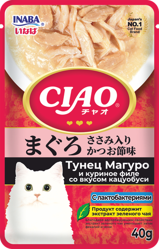 Дополнительный рацион для кошек INABA Чао Тунец магуро и куриное филе со вкусом кацуобуси, 40г, детальное фото