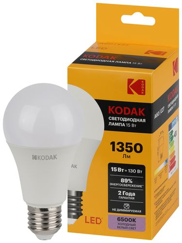 Светодиодная лампа Kodak LED KODAK E27 15W 865 A60 груша холодный дневной свет, крупный план