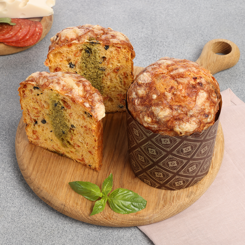 Кулич с пепперони, маслинами и соусом песто, 240г, вид