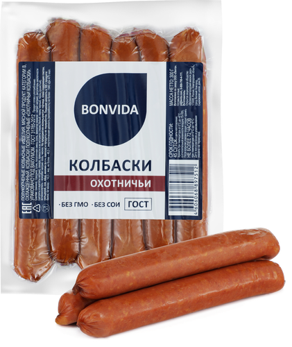Колбаски полукопченые BONVIDA Охотничьи ГОСТ, 300г, фото