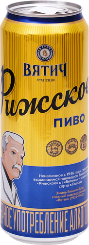 Пиво светлое ВЯТИЧ Рижское фильтрованное непастеризованное 4,9%, 0.45л, изображение