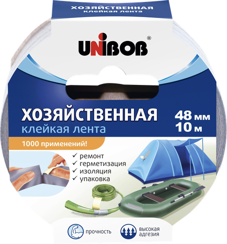Лента хозяйственная клейкая UNIBOB 48ммх10м, серая, картинка