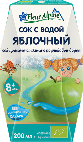 Напиток фруктовый FLEUR ALPINE Яблочный, прямого отжима с родниковой водой, с 8 месяцев, 200мл, фото