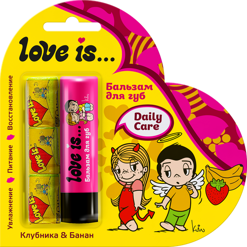 Бальзам для губ LOVE IS Клубника, банан+Жевательная резинка, 12,6г, 4,2г, детальное фото