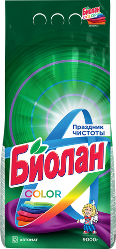 Стиральный порошок БИОЛАН Color Автомат, 9кг, крупный план