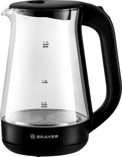 Чайник электрический BRAYER 2200 Вт, 1.7л, стеклянный корпус, автоотключение, Арт. BR6112BK, фотография