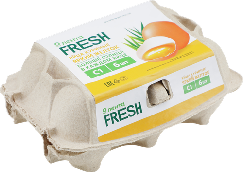 Яйцо куриное Яркий желток С1 ЛЕНТА FRESH, 6шт, крупный план