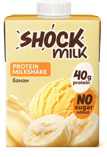 Коктейль молочный ультрапастеризованный SHOCK MILK Банан высокобелковый обезжиренный, 480мл, детальное фото