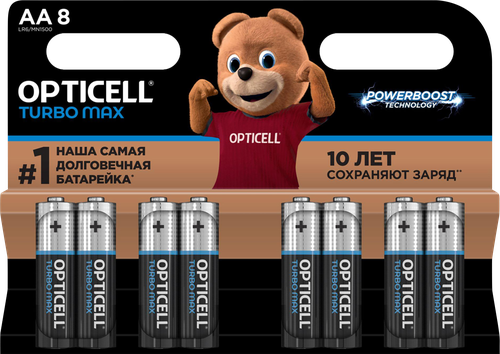 Батарейки OPTICELL Turbo Max AA, 8шт, крупный план