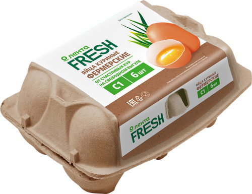 Яйцо куриное Фермерское С1 ЛЕНТА FRESH, 6шт, картинка