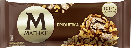 Мороженое МАГНАТ Брюнетка, сливочное с ароматом грецкого ореха с шоколадным наполнителем в молочном шоколаде с кешью и кукурузными хлопьями 8%, без змж, эскимо, 67г, вид