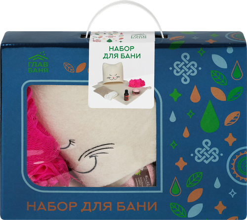 Набор для бани и сауны ГЛАВБАНЯ Гармония красоты, шапка, коврик, мочалки, масло и бомбочка, Арт. Б32394Л, фото