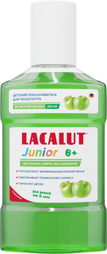 Ополаскиватель для полости рта LACALUT Junior со вкусом яблока, 6+, 250мл, детальное фото