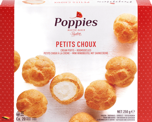Профитроли замороженные POPPIES из заварного теста с кремовой начинкой, 250г, фотография