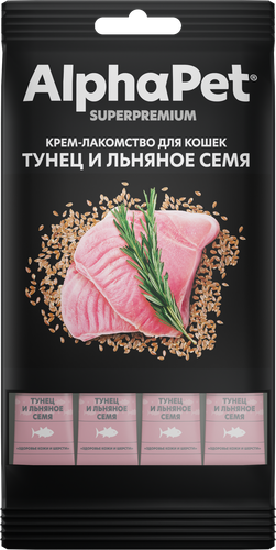 Лакомство для кошек ALPHAPET Superpremium с тунцом и льняным семенем, 48г, детальное фото