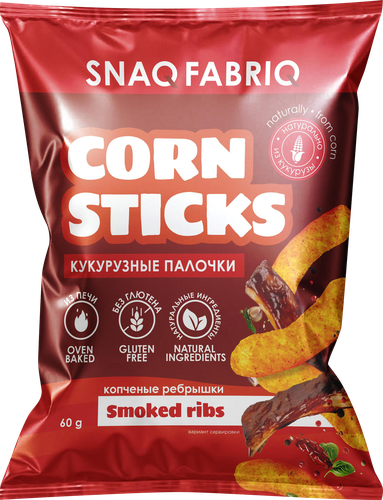 Палочки кукурузные SNAQ FABRIQ со вкусом копченые ребрышки, 60г, крупный план