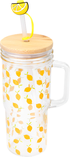 Кружка HOMECLUB Lemons, с трубочкой, стекло, 700мл, Арт. CS123, детальное фото