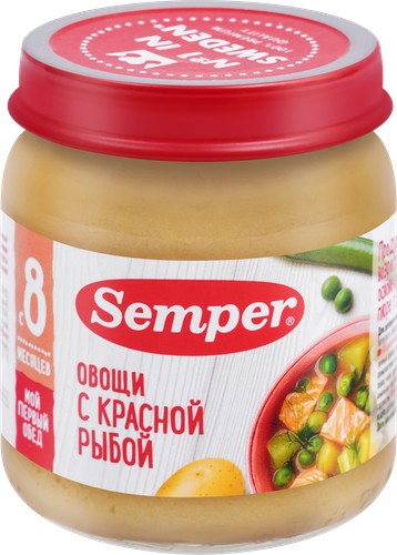 Пюре рыбно-овощное SEMPER Овощи с красной рыбой, с 8 месяцев, 100г, фотография
