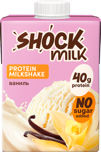 Коктейль молочный ультрапастеризованный SHOCK MILK Ваниль высокобелковый обезжиренный, 480мл, фотография