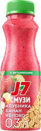 Продукт питьевой J7 Смузи Клубника, банан, яблоко со злаками с витаминами, 300мл, вид