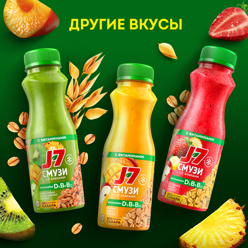 Продукт питьевой J7 Смузи Клубника, банан, яблоко со злаками с витаминами, 300мл, изображение