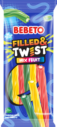 Мармелад жевательный BEBETO Filled & twist mix fruit со вкусом тутти-фрутти, 160г, фотография