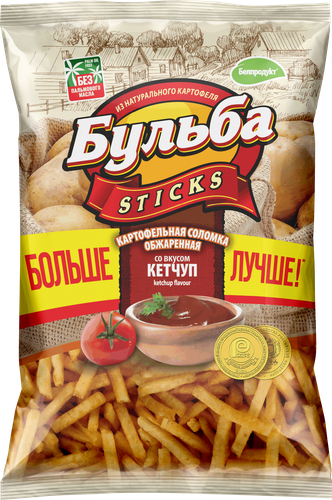 Чипсы картофельные БУЛЬБА STICKS Соломка из цельного картофеля со вкусом кетчупа, 120г, фото