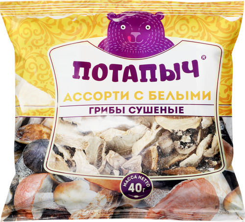Грибы сушеные ПОТАПЫЧ Ассорти с белыми грибами, 40г, вид
