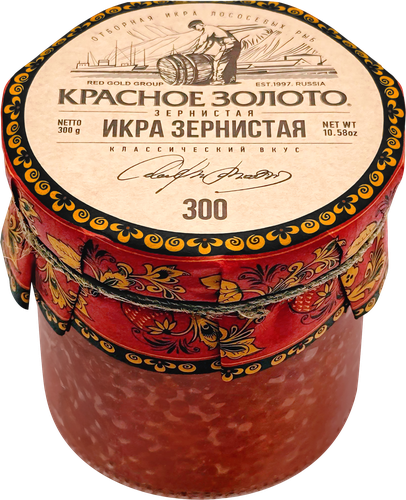Икра горбуши соленая КРАСНОЕ ЗОЛОТО Тихоокеанская зернистая, 300г, картинка