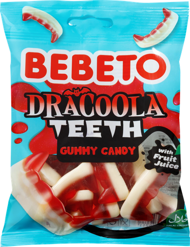Мармелад жевательный BEBETO Dracoola teeth со вкусом клубники и ванили, 80г, детальное фото