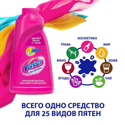 Пятновыводитель жидкий VANISH Oxi Action Plus Интеллект розовый, 2л, фото