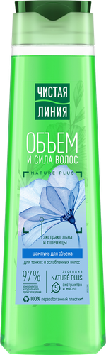 Шампунь для тонких и ослабленных волос ЧИСТАЯ ЛИНИЯ Объем и сила Отвар трав Лен и пшеница, 400мл, вид