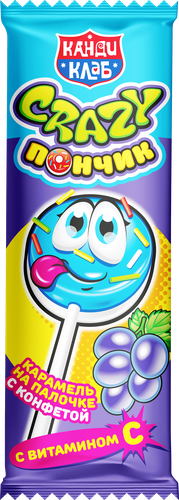 Карамель КАНДИ КЛАБ Crazy Пончик ассорти, на палочке, 10г, вид