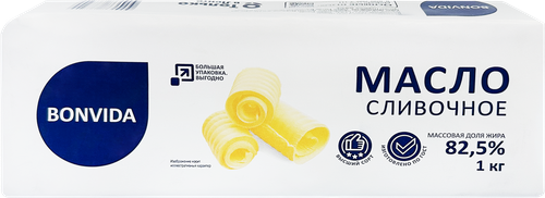 Масло сливочное BONVIDA 82,5% ГОСТ, без змж, 1000г, фотография
