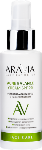 Крем для лица ARAVIA LABORATORIES Acne balance успокаивающий с ниацинамидом SPF20, 100мл, изображение