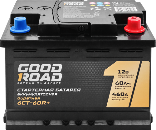 Батарея аккумуляторная GOOD ROAD стартерная обратная 6СТ-60R+, изображение