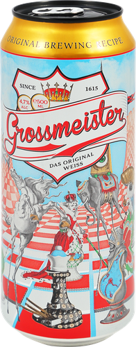 Напиток пивной светлый GROSSMEISTER Das Original Weiss пшеничный нефильтрованный пастеризованный неосветленный 4,7%, 0.5л, картинка