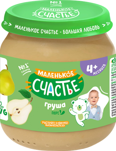 Пюре фруктовое МАЛЕНЬКОЕ СЧАСТЬЕ Груша, с 4 месяцев, 90г, крупный план