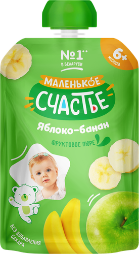 Пюре фруктовое МАЛЕНЬКОЕ СЧАСТЬЕ Яблоко-Банан, с 6 месяцев, 90г, картинка