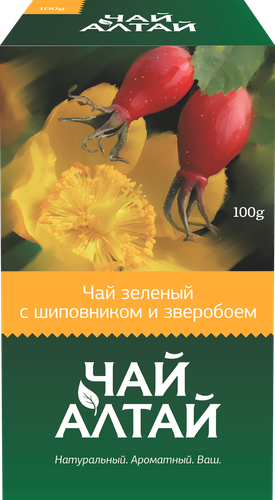 Чай зеленый ЧАЙ АЛТАЙ с шиповником и зверобоем, 100г, крупный план