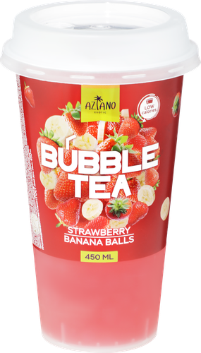 Напиток AZIANO Bubble Tea Клубника, банан с джус боллами негазированный, 0.45л, картинка
