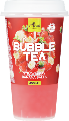 Напиток AZIANO Bubble Tea Клубника, банан с джус боллами негазированный, 0.45л, детальное фото