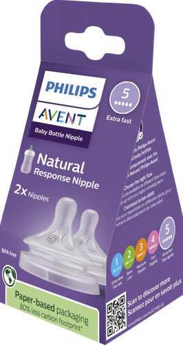 Соска для кормления PHILIPS AVENT Natural Response, силиконовая с быстрым потоком Т5, с 6 месяцев, 2шт, крупный план